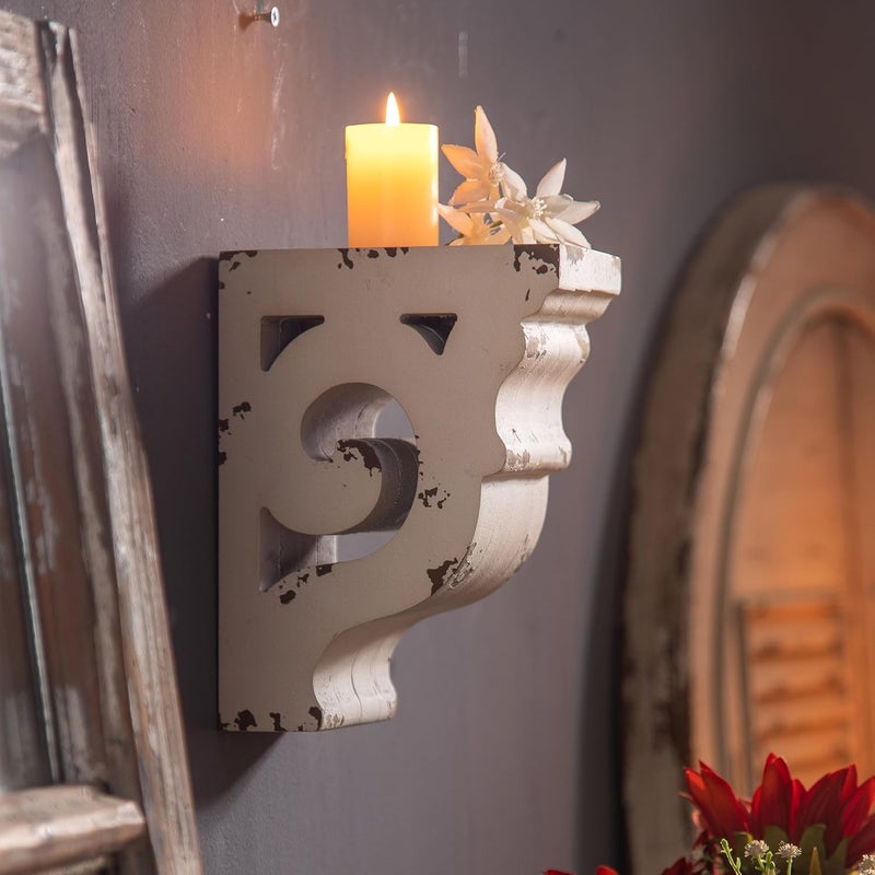 Sofe Corbels for Shelves Shabby Chic White Wood Corbels, Decorative Shelf Brackets Rustic Shelf Farmhouse Decor Distressed Vintage Small Floating Shelves for Wall, Living Room, Retro Wood Bookend - Image 3